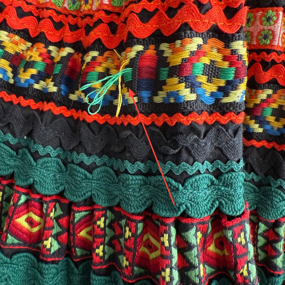 VTG Ribbon Ric Rac Flounce Colorful Red Black Rainbow Handmade Fiesta Skirt S - Picture 9 of 10